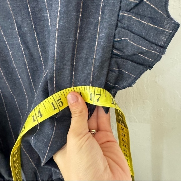 Etophe Studio Navy Blue Flutter Ruffle Wrap Mini Dress Cotton Size Small - Picture 12 of 12